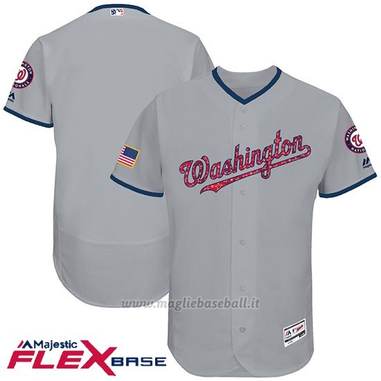 Maglia Baseball Uomo Washington Nationals 2017 Estrellas y Rayas Grigio Flex Base